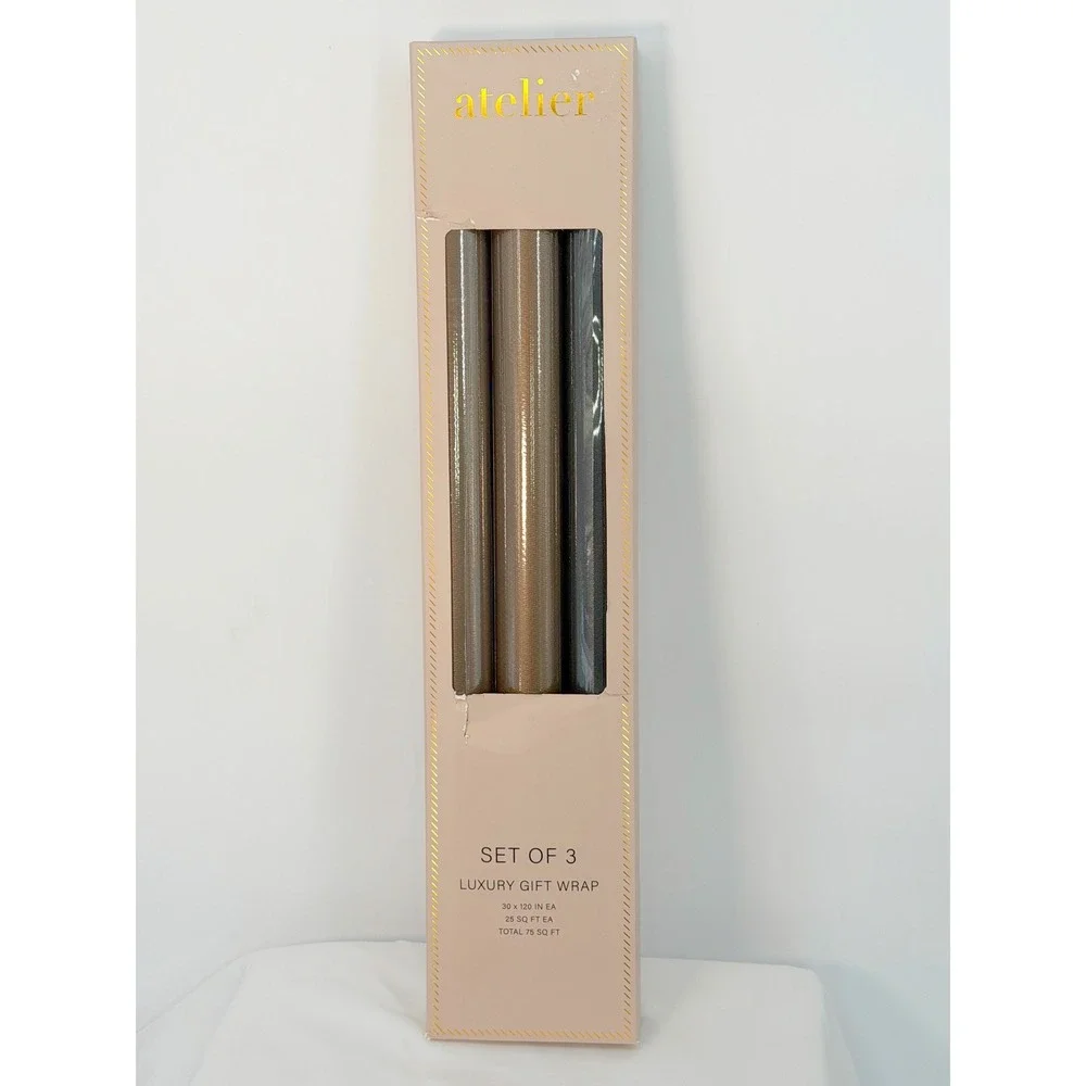 Atelier Luxury Gift Wrap Set of 3 Metallic Textured Paper Rolls 75 SqFt 109-00